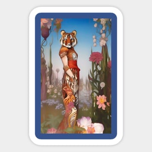 Magical and stunning design of pretty flowers and a tiger Sticker